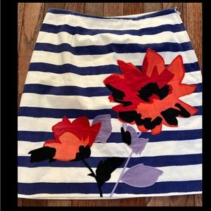 Boden Blue Striped Floral Skirt Anthropologie Embroidered skirt women 6R